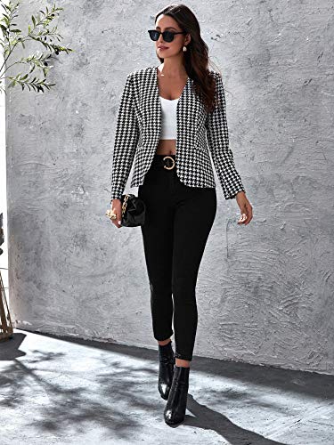 Milumia Women Elegant Open Front Houndstooth Blazer Work Office Jacket Outwear Black Large #TOP1