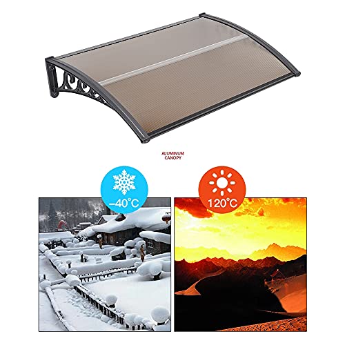 XUANYU Überdachung Haustür aus Aluminium und Polycarbonat, Vordach Haustür, Vordach für Haustür, Türdach, Balkon, Pavillion, Regenfest und UV Schutz (60×100 cm, Braun-schwarz)