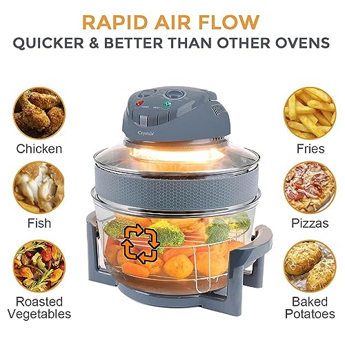 Crystals 17L/1400W Air Fryer, Halogen Oven Fryer Oil-free Meals With Our Manual Air Fryer, Includes Accessories Pack, 60 Minute Timer & Extender Ring, For Baking, Roasting, Grilling Variety Of Dishes - Image 2