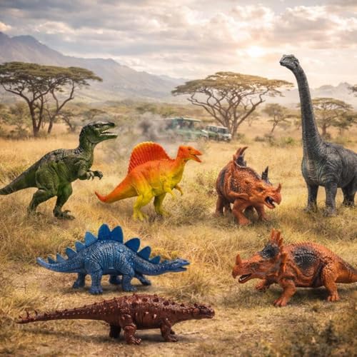 Image of Big Size 6PCS Dinosaur Toys for Kids | Realistic Dino Action Figures Safari Jungle Animal Playset | Large Prehistoric Dinosaur Toy Set | Educational Learning Toys | Boys & Girls Age 3+