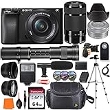 Sony Alpha a6100 Mirrorless Digital Camera with 16-50mm & 55-210mm Lens + 420-800mm Telephoto Lens + Wide-Angle & Telephoto Conversion Lens, 64GB Memory Card, Microphone, Digital Flash & More…