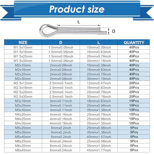 Image of 520Pcs Cotter Pin Assortment Kit - 304 Stainless Steel 24 Sizes Small Cotter Pin Set for Automotive, Trailer, Hitch Pin Lock System