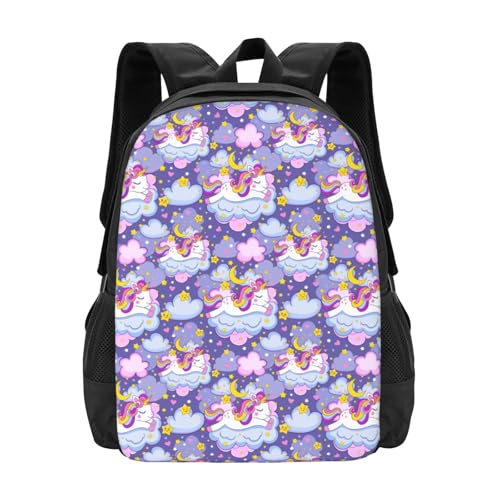 Cute unicorns sleeps on clouds moon stars Backpack Large Capacity Backpacks Leisure Travel Daypack 12.5X5.5X16.5 inch