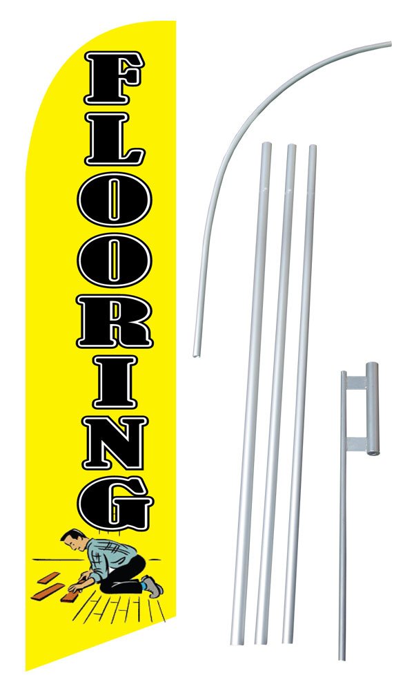 Flooring Yellow w/ Man 12-foot SUPER Swooper Feather Flag With Heavy-Duty 15-foot Pole and Ground Spike