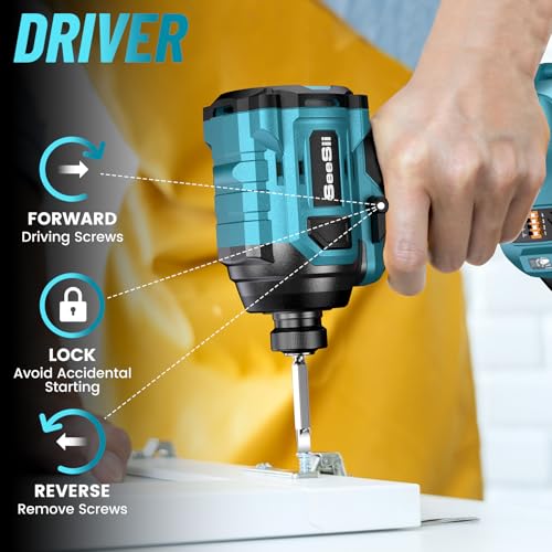SEESII 21V Max Cordless Drill and Impact Driver, Power Tool Combo Kit Included 3/8'' Drill & 1/4'' Impact Driver, 2x 4000mAh Battery, Fast Charger, 20 pcs Driver Bit Set & Bag thumbnail 7