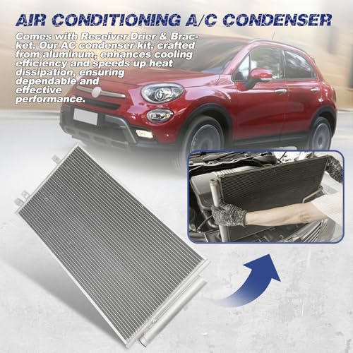 Image of Air Conditioning A /C Condenser Compatible with Jeep Renegade 15-18 Fiat 500X 1.4L # 4920, 68248149AA, 68285226AA