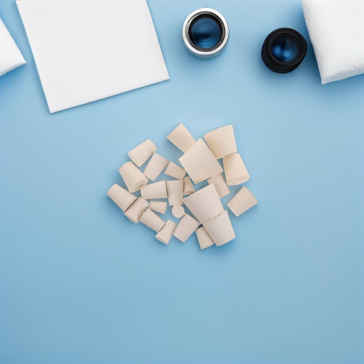 23pcs Tapered Solid White Rubber Stoppers Assorted Sizes 000# to 8# for Flask and Glass Beakers, Burrfree Exterior Rubber Bung Preventing Marks, for Chemistry Lab and Scientific