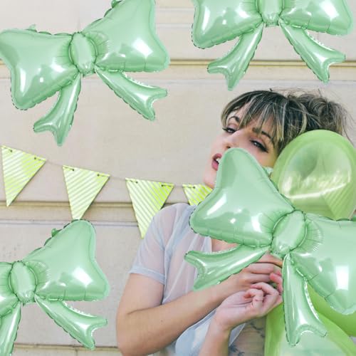Image of 6 Pieces Bow Balloons, Sage Green Metallic Foil Bow Balloon, Big Light Green Bowtie Balloons for Happy Birthday Party, Baby Shower, Wedding Bridal Shower, Balloon Garland Accessories