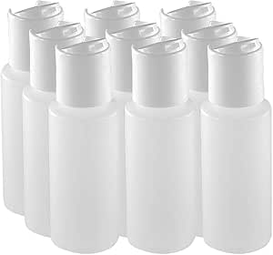 Pinnacle Mercantile 2 oz Empty Plastic Squeeze Bottles with Disc Top Flip Cap Set of 9 Travel Size Perfect for Hand Sanitizer, Lotions Gels, Shampoo