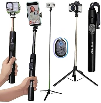ETH Utility Store Portable with Wireless Remote Access and extendable Tripod Stand for Mobile Bluetooth Selfie Stick (Black, Remote Included)