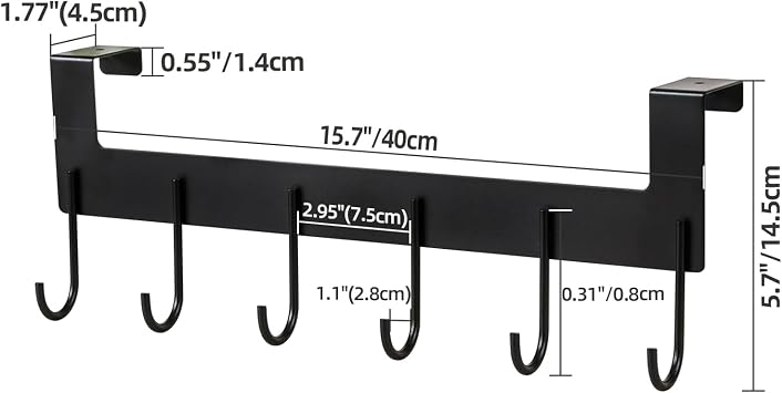 Over The Door Hooks, Over The Door Hanger, Heavy Duty Metal Over The Door Towel Rack, Door Hooks for Hanging Coat, Towel, Bag, Robe - 6 Hooks(Matte Black 2Pcs)