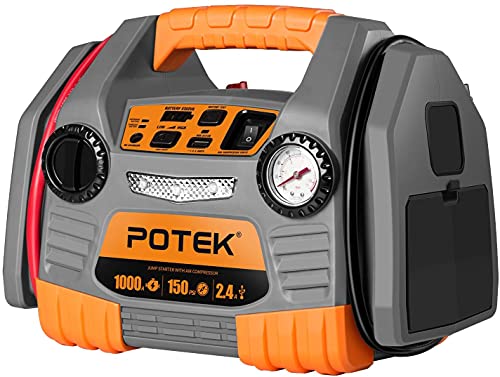 POTEK Car Jump Starter with 150 PSI Air Compressor,1000 Peak/500 Instant Amps with USB Port to Charge iPhone, Kindle