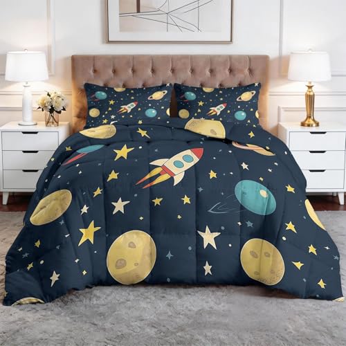 Edredón de luna y estrellas reversible estilo cohete universo 3