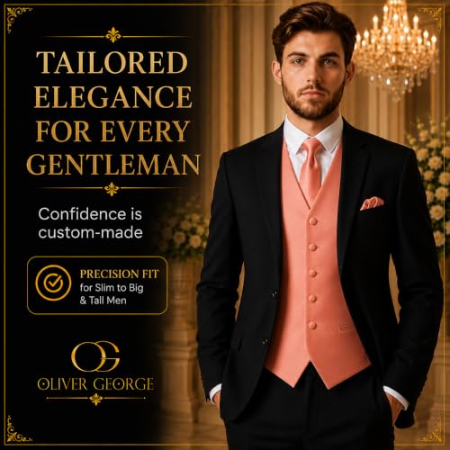 Image of Oliver George 4pc Men's Solid Formal Suit Waistcoat Tuxedo Dress Vest Necktie Bowtie Handkerchief Set for Suit or Tuxedo