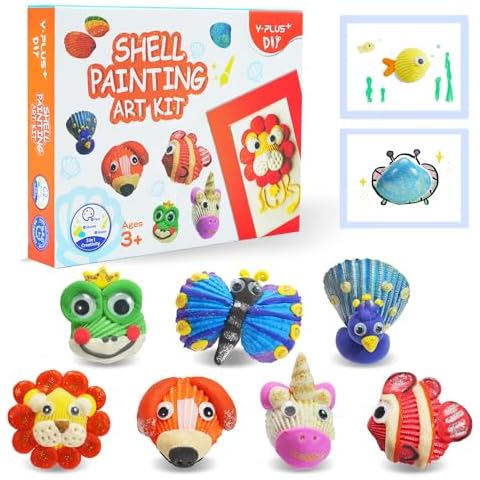 YPLUS Shell Painting Kits for Kids, 50 Pcs Art Craft Activity Toys for Kids Ages 4-6 3-6 4-8, Creativity Gift for Girls Boys, Seashell DIY Set Stocking Stuffers for Kids Toddler Cover