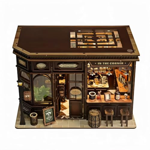 ミニチュアハウス ドールハウス ブックヌック キット 木製 DIY 立体 趣味 装飾 手作り 英語 Corner Tavern（角の酒屋）（Amazon）