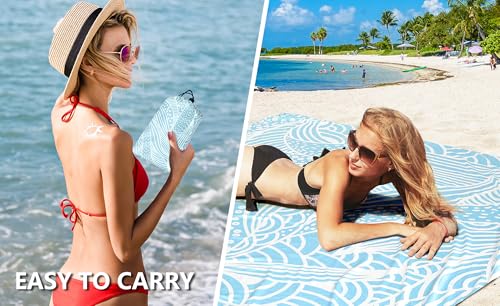 Image of WIWIGO Beach Blanket Waterproof Sandproof Beach Mat 79 inch X 83 inch /10'x9'for 2-8 Adults Quick Drying Outdoor Picnic Mat Beach Accessories for Travel, Camping, Hiking