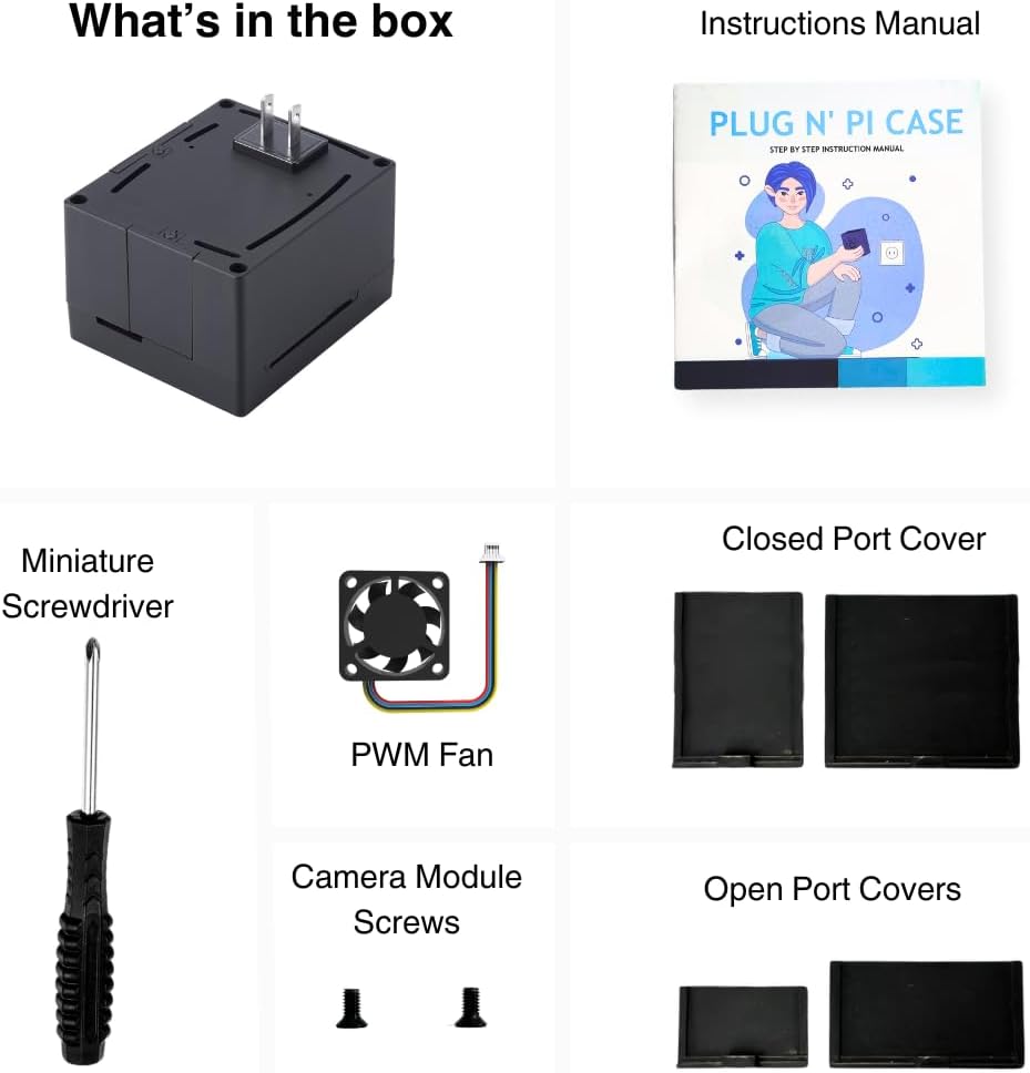 Vilros Plug 'n' Pi for Raspberry Pi 5-A Raspberry Pi Fan Cooled Case and Power Supply All in one Solution -Ideal for SSH-Headless Usage (Black)