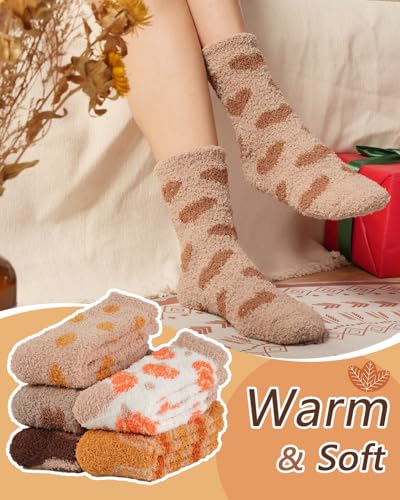 Fuzzy Socks for Women Fluffy Cozy Slipper Socks Fall Halloween Socks Gifts Pumpkin Slippers3