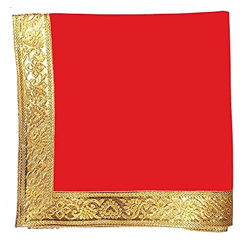 SHOPOBUDDY Ganpati Baithak Assan/Ganpati Rumal/Embroidered Puja Cloth/Puja Assan/Puja Chowki Assan/Puja Altar Cloth for Multipurpose Use for Home Mandir,Size- 18 * 18 Inch (2)