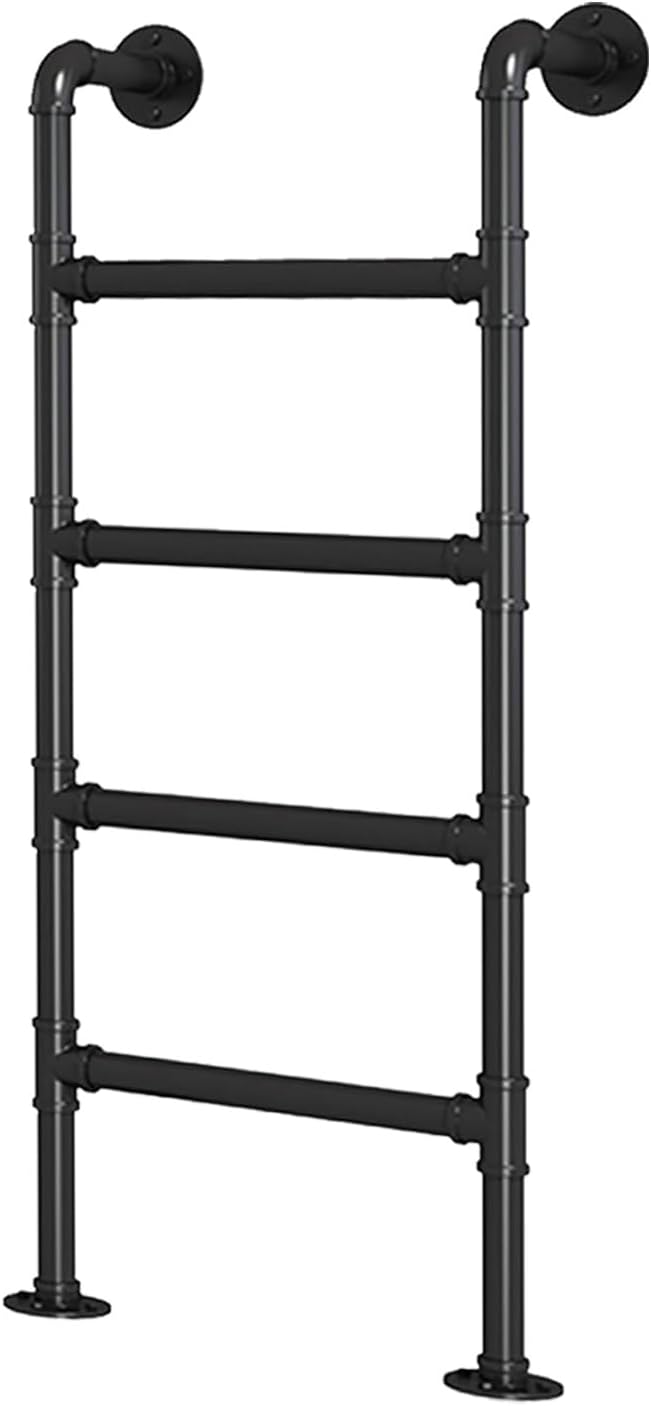 Wall Mounted LadderBasement Window Well Egress Ladder，Black Wrought Iron Loft Bunk Bed Ladder Heavy Duty Emergency Fire Climbing Ladder，Wall Mounted Metal Ladder for High Bed Outsi