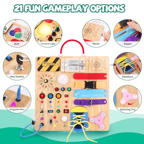 Sensory Toys Busy Board Games, Montessori Toys for 1+ Year Old, Wooden Toddler Travel Boys Toys (Busy Board Plus V3) - Image 3