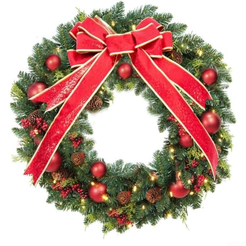 Jotekonoby Exquisita guirnalda de Navidad con luces integradas, decoración navideña al aire libre de 60 cm para puerta delantera, guirnalda festiva con (3#)