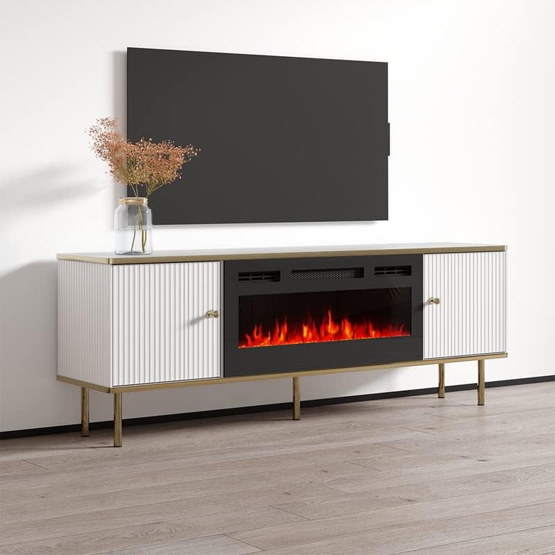 Miniatura 2 de Camelia BL-EF - Soporte de TV con chimenea para televisores de hasta 70 pulgadas, moderno centro de entretenimiento mate de 63 pulgadas, chimenea