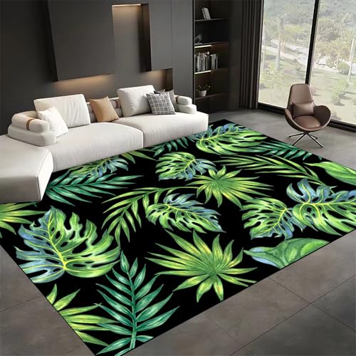 Green Leaf Print Area Rugs, 6x8ft, Tropical Monstera...