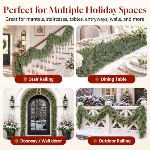 9FT Christmas Garland, Realistic Thick Full Lush Cedar Garland Decoration DROPS TO (works on 9FT-Unlit-1) - image 6