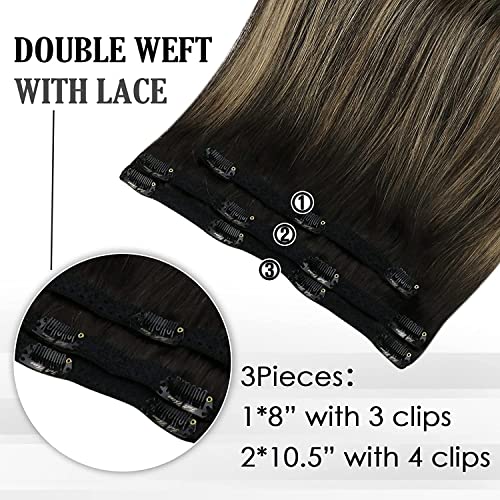 Fshine Clip In Extensions Real Human Hair,7 Pcs 50 g Color 1B 27 1B,Natural Black Mixed Blonde Hair Extensions Clip ins,Invisible and Seamless,Easy to Apply Perfect for Beginners - Image 3