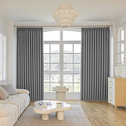 Mumfas Full Blackout Pinch Pleated Curtain Indoor Outdoor,Gray Faux Linen Waterproof Curtain Room Darkening Thermal Insulated Solid Color Drape For Bedroom,Living Room Light Grey 1 Panel 54 W X 84L #TOP6