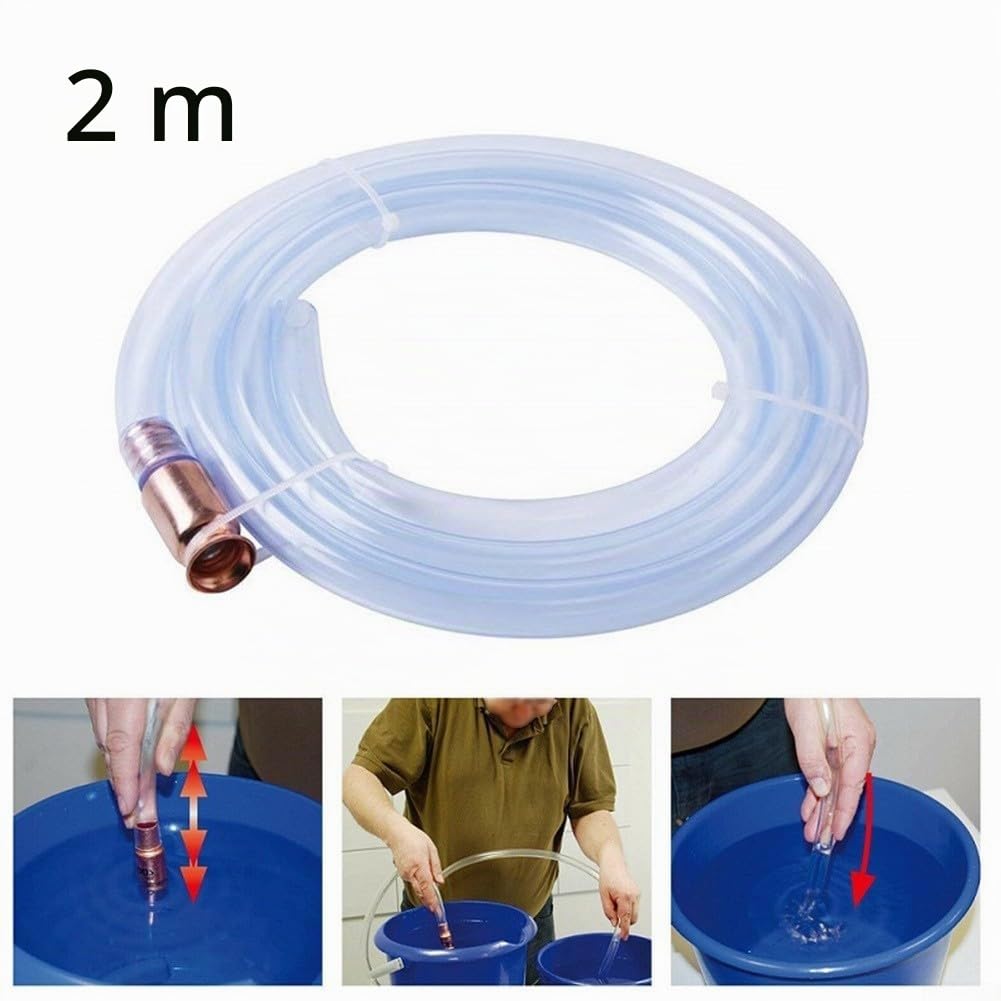 Tubo a sifone autoadescante da 2 m, in PVC e rame, pompa di trasferimento del carburante per benzina, diesel, acqua, birra, vino, sifone manuale per liquidi, per casa, giardino, garage