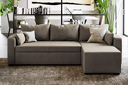 Confort24 Eric Sofá Cama 3 Plazas Chaise Longue Derecha o Izquierda Reversible y Convertible Gris Sofá de Salon Decoración de Hogar Cojines y Tapicería de Piel Sintética