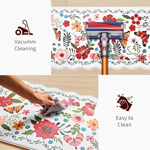 UKISS Kitchen Rugs, 2PCS Waterproof Kitchen Mats, Cushioned Anti Fatigue Kitchen Mat, Non-Slip Boho Comfort Mat for Kitchen, Floor Home, Sink, Laundry,17.3"x28"+17.3"x47", White &Pink (White) - image 6