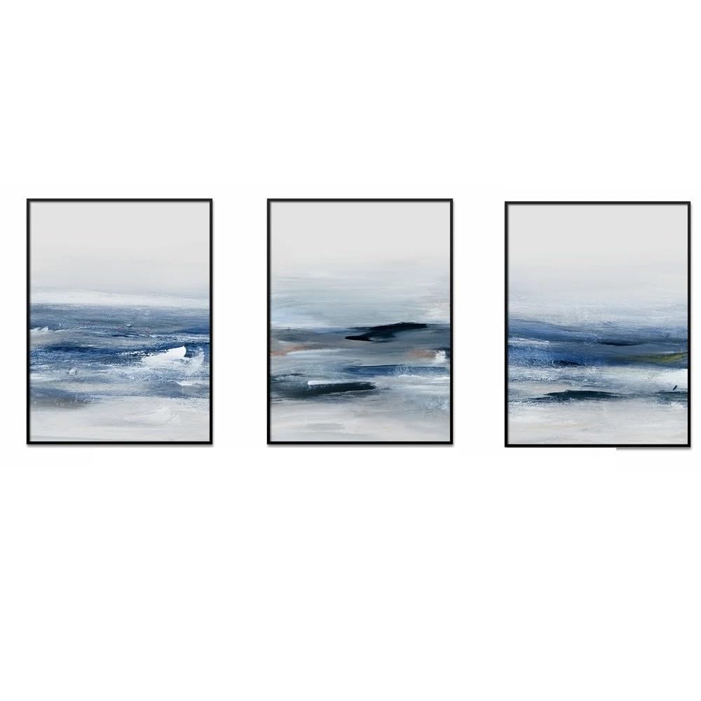 SOBMQ Pictures-Abstract Water Color Blue Sea Beach Landscape Wall Canvas Painting Modern Poster Print Art Picture For Living Room Bedroom Home Decoration-40 * 60cm-3PCS (No Frame)