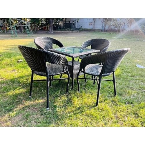 Image of Furniture Designer Patio Chair Set for Garden|| Balcony|| Terrace|| Coffee|| Patio ||Wicker Seating Chair and Table Set Outdoor Furniture (D-12 Black with 4 Chair 1 Table