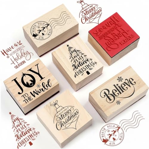 Watersay 6 Pcs Christmas Rubber Stamp Set Merry...