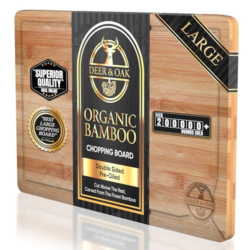 Deer & Oak - Premium Bamboo Chopping Board, Large 38 x 25 x 2cm Wooden Cutting Board for Meat & Vegetables - Pre-Oiled, Water Resistant, Knife-Friendly