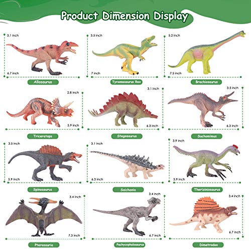 Dinosaur Toys, FANURY 12 Dinosaur Figures w/ Activity Play Mat, Trees & Pull Back Dino Cars, Including T-Rex, Triceratops Dinosaur Playset, Gifts for 3 4 5 6 7 Years Old Kids Boys Girls - Thumbnail 2