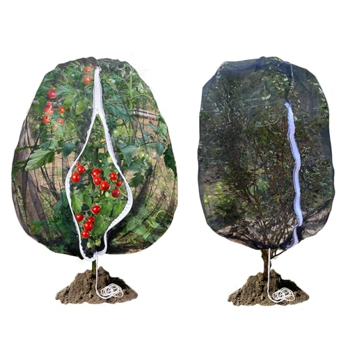 Fruit Tree Netting, RIFNY 3.3 x 2.6 FT Blueberry Bush Netting Cover with Zipper Drawstring, Outdoor Mosquito Net Garden Netting Cover Protector Plant from Birds Cicadas Animals Insect (2 PCS, Black)