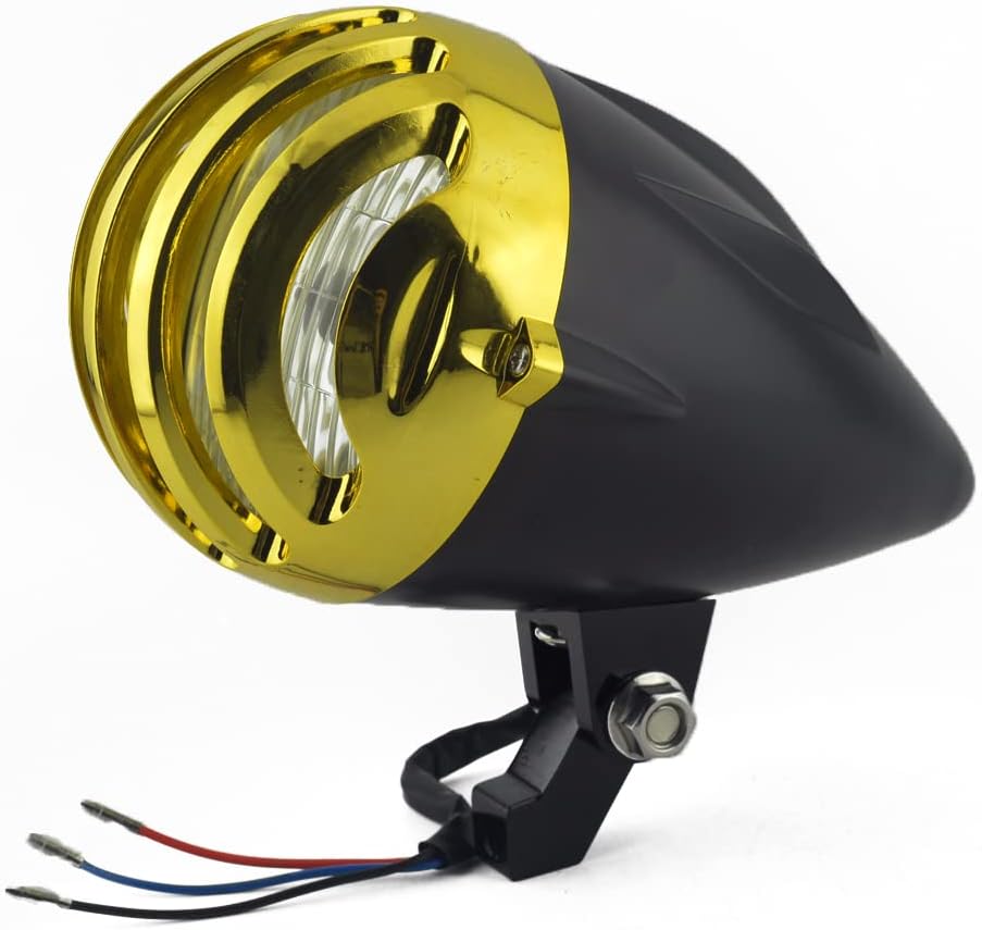 Boldness 4.75in. Bullet Visor Headlight H4 Hi/Lo Beam Glass Lens Motorcycle Black Gold For Harley Sportster Dyna Softail Bobber Chopper