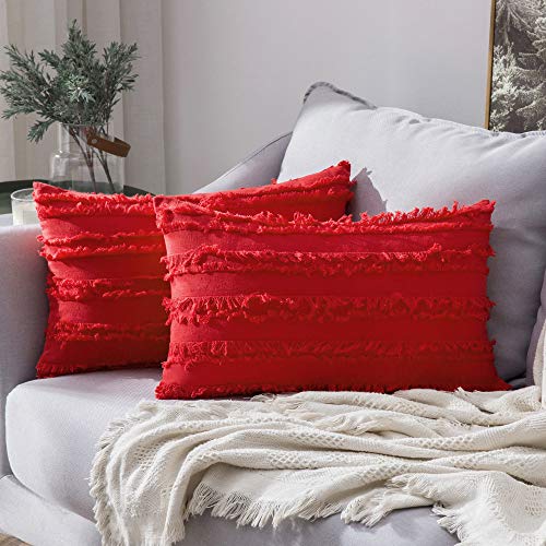MIULEE Set of 2 Decorative Boho Throw Pillow Covers Cotton Linen Striped Jacquard
