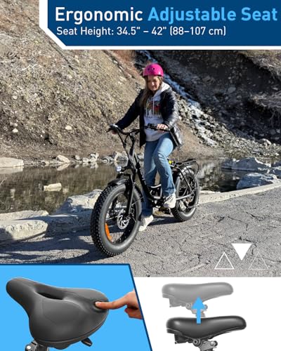 Hiboy EX6 20″ Fat Tire Electric Bike for Adults, 500W Motor 25MPH, 41 Mi Pure Electric, 48V 14.5Ah Removable Battery, Shimano 7-Speed All-Terrain Snow Beach Mountain Ebike with Front Suspension