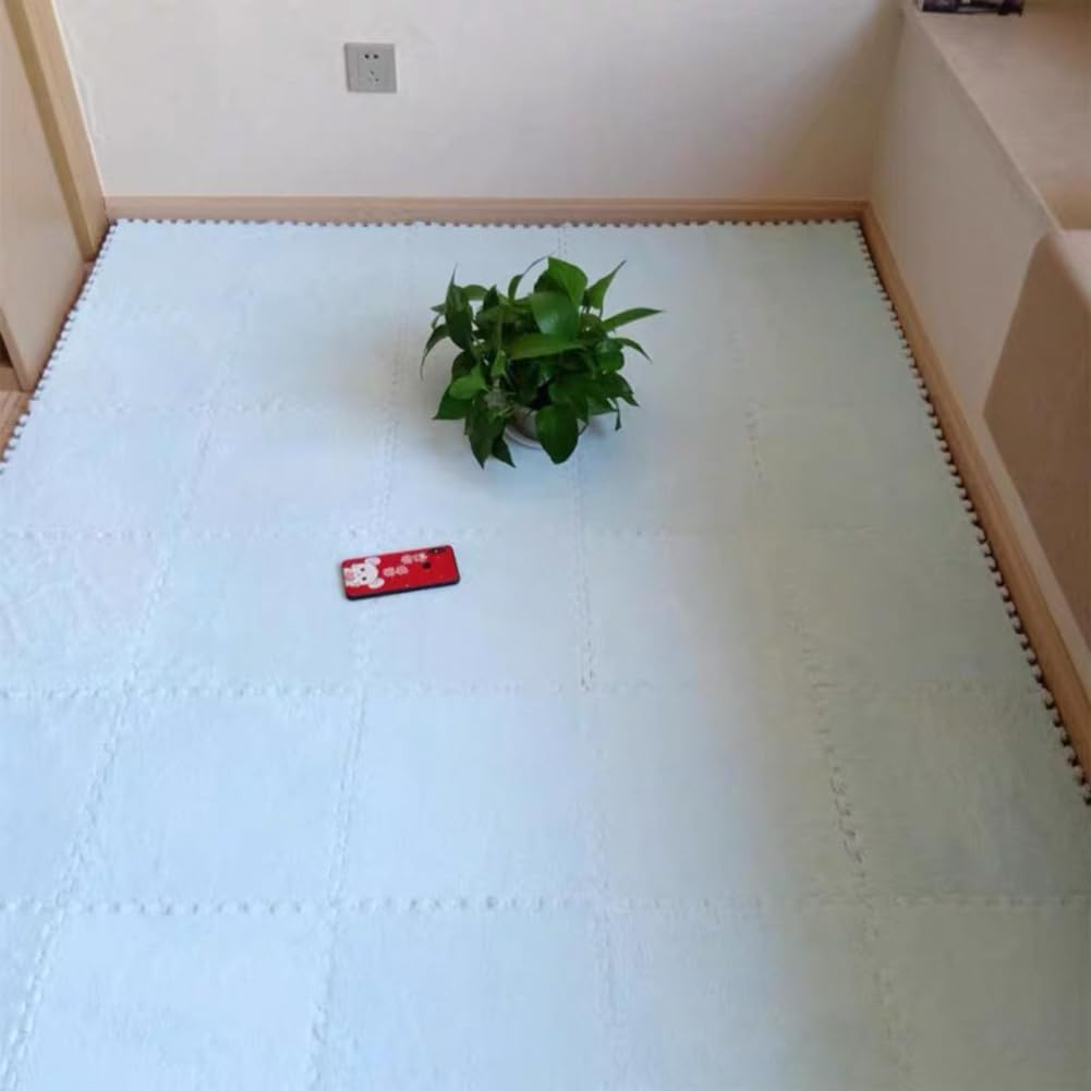 10 Tiles Interlocking Puzzle Play Mat 30x30x1cm EVA Foam Floor Mats,Fluffy Area Rug for Living Room Bedroom,Non-Slip Protective Floor Carpet (Blue)