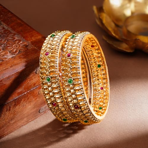 Image of Rubans Gold Plated Set of 2 Bangles Handcrafted Traditional Stylish Trendy Jewellery Gift for Women & Girls