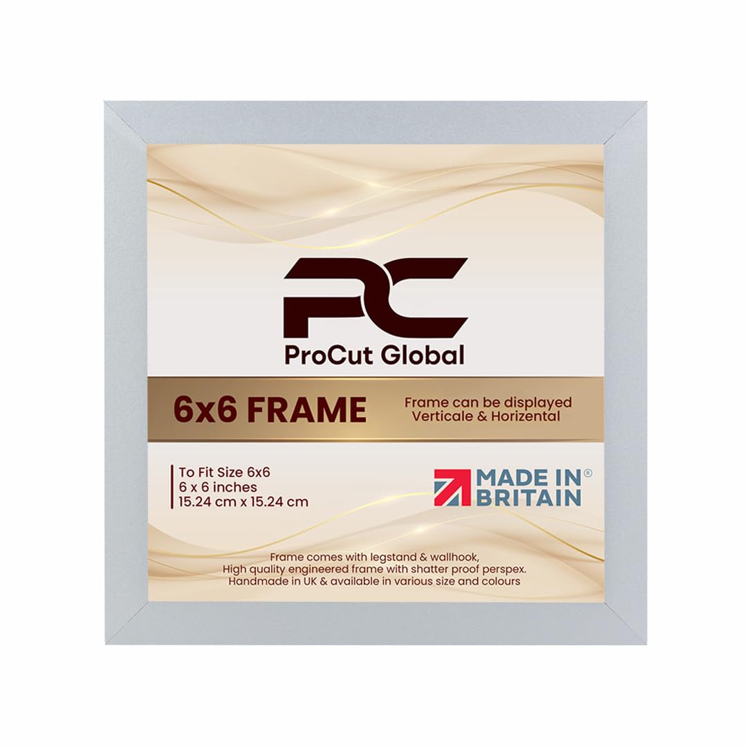 Procut Global 6X6 Silver Picture Frames – Sleek Wooden Photo Frame with Shatterproof Perspex for Wall or Tabletop – Perfect for Posters, Certificates, Prints–Multiple Sizes & Colors Available