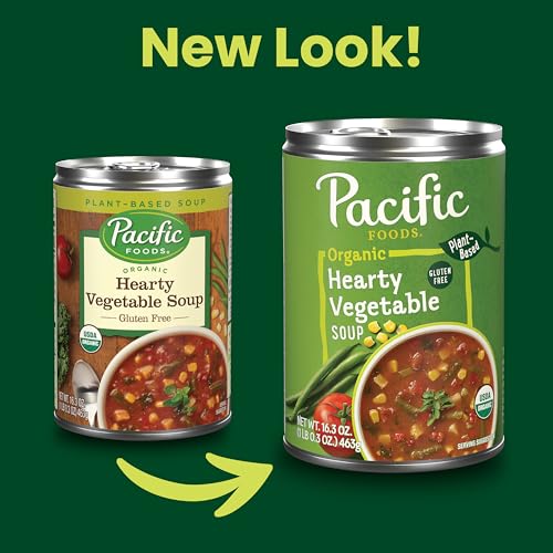 Image of Pacific Foods Organic Hearty Vegetable Soup, Plant Based, 16.3 oz Can (Pack of 3)