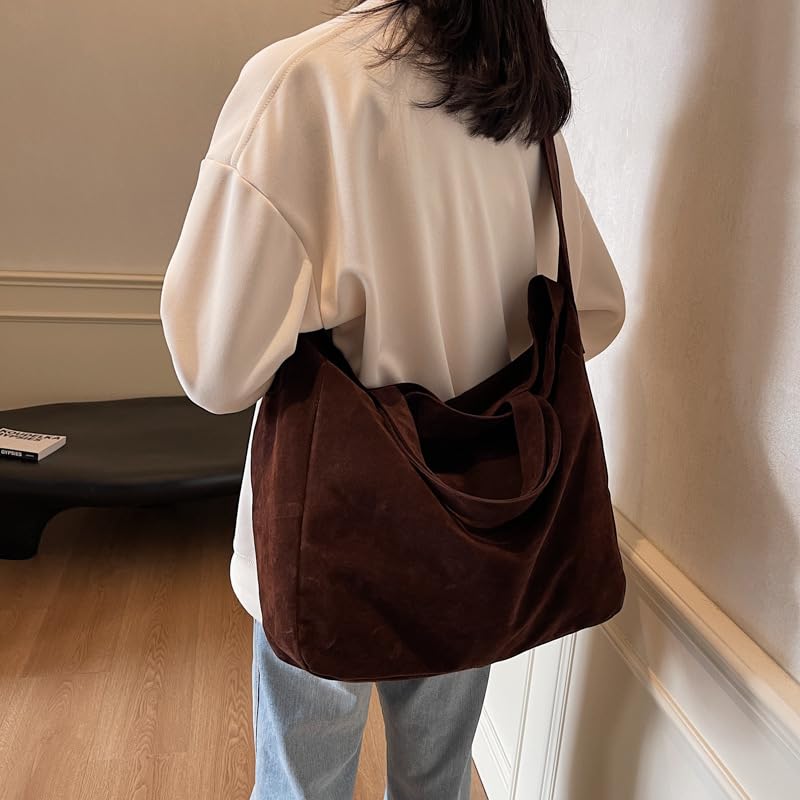Vintage Suede Tote Bag for Women Bucket Shoulder Underarm Purse Soft Textured Crossbody Handbag Casual Versatile Style3