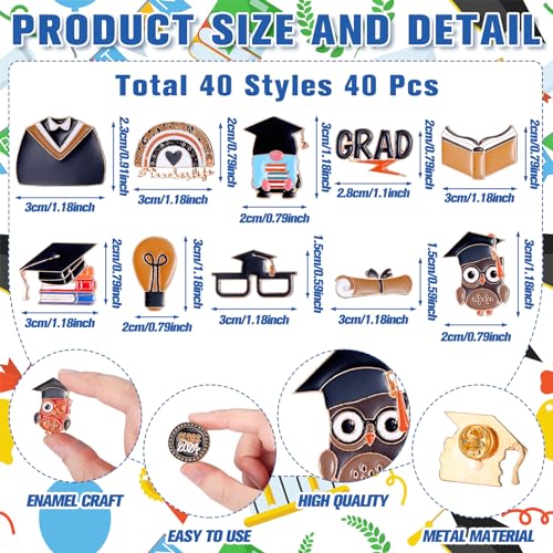 Image of Giegxin 40 Pcs 2026 Graduation Pins Bulk Kindergarten Preschool Enamel End of the Year Student Gifts Class of 2026 Graduation Lapel Pins Teachers Backpack for Teacher Student